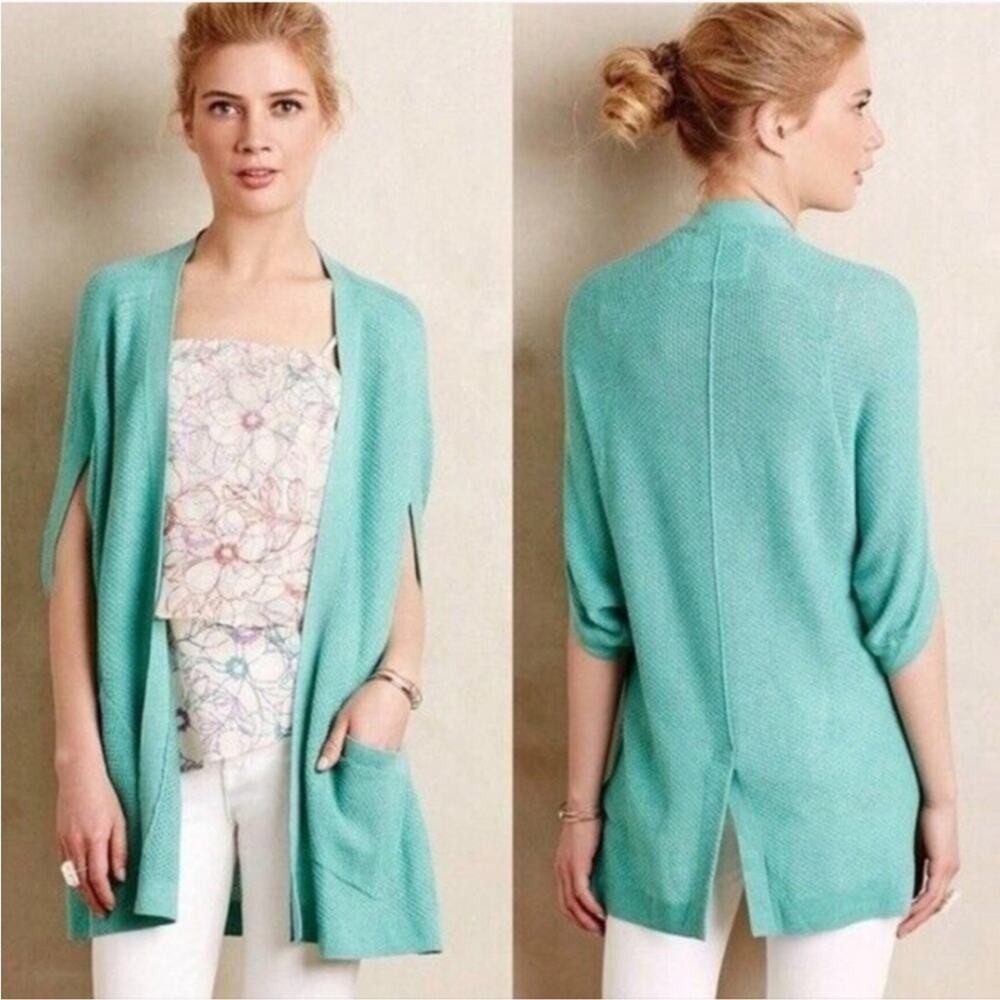 Anthropologie Angel of the North Sea Foam Green Chrysalis Open Knit Cardigan